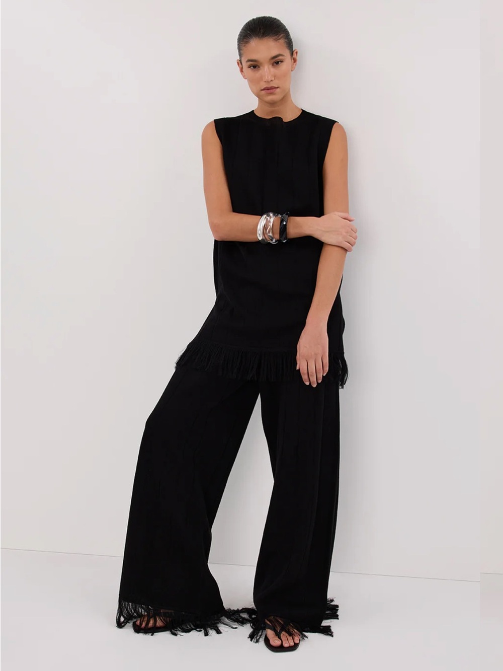 DISSH aria fringed tunic and pant set - Black, NWOT, S